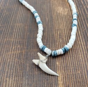 Puka shell necklace 18" with shark tooth pendant